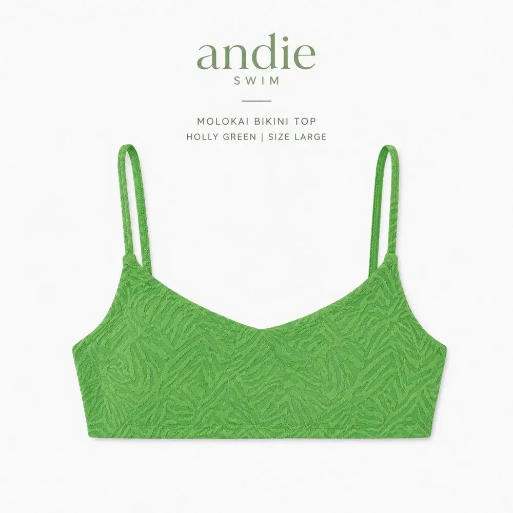 Andie Swim Molokai Zebra Jacquard Bikini Top Holly Green Size Large NWT